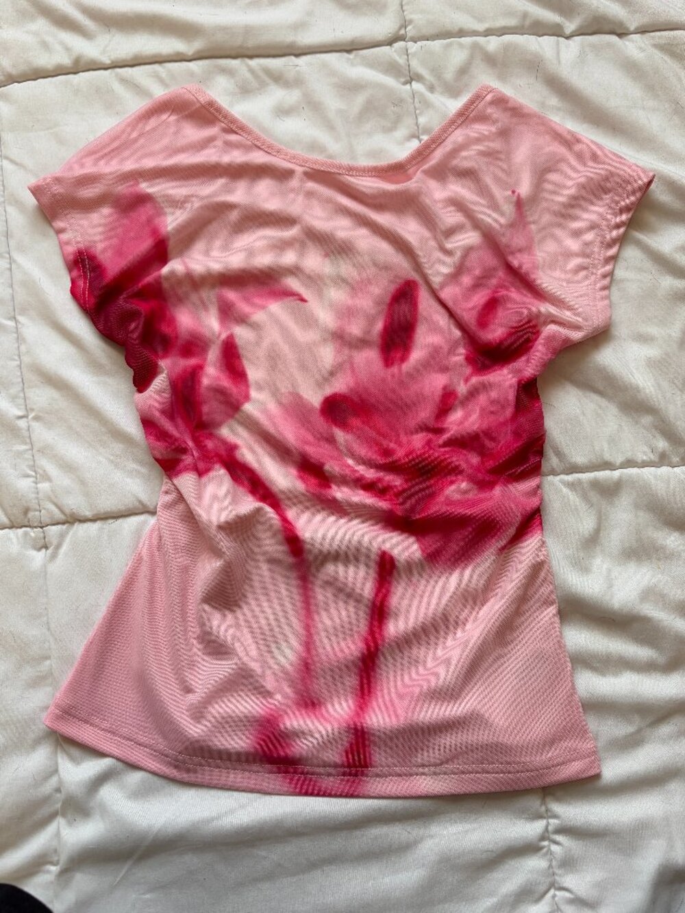Princess Polly Pink Abstract Floral Mesh Cap Sleeve Top Size 2